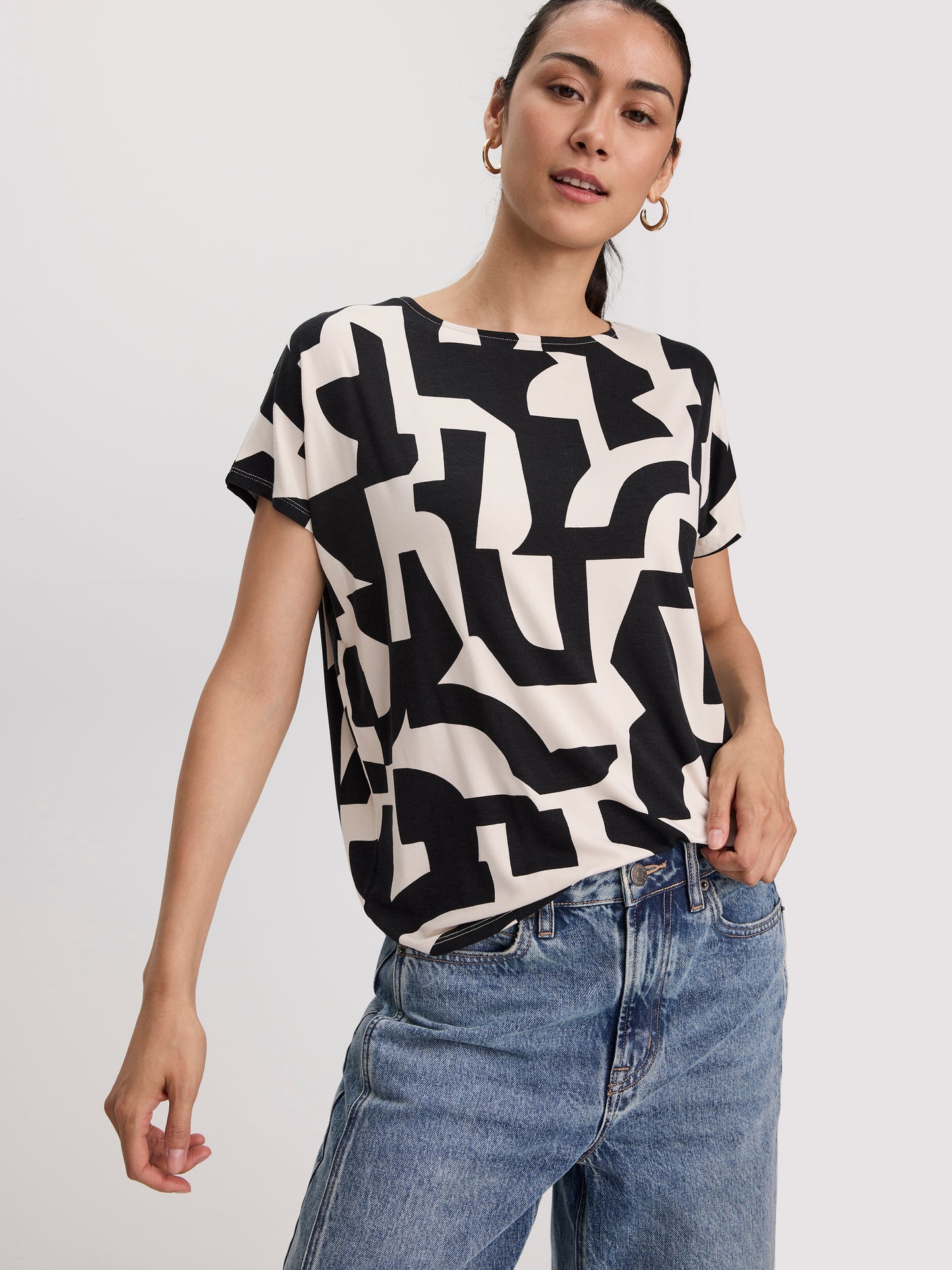 Short-Dolman-Sleeve Boat-Neck T-Shirt