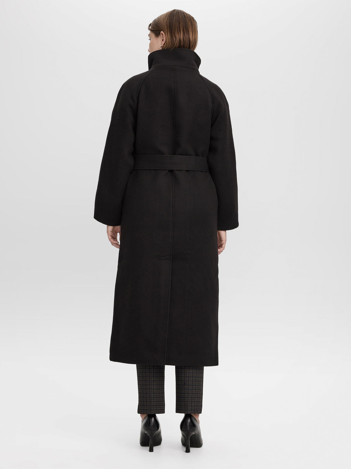 Wool-Blend Long Jacket with Sash