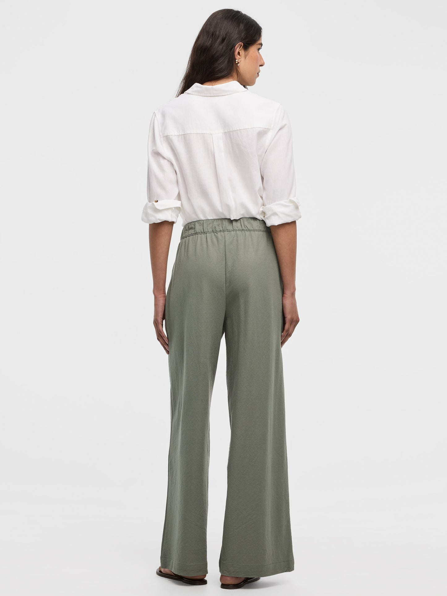 Wide-Leg High-Rise Pull-On Piqué Pant