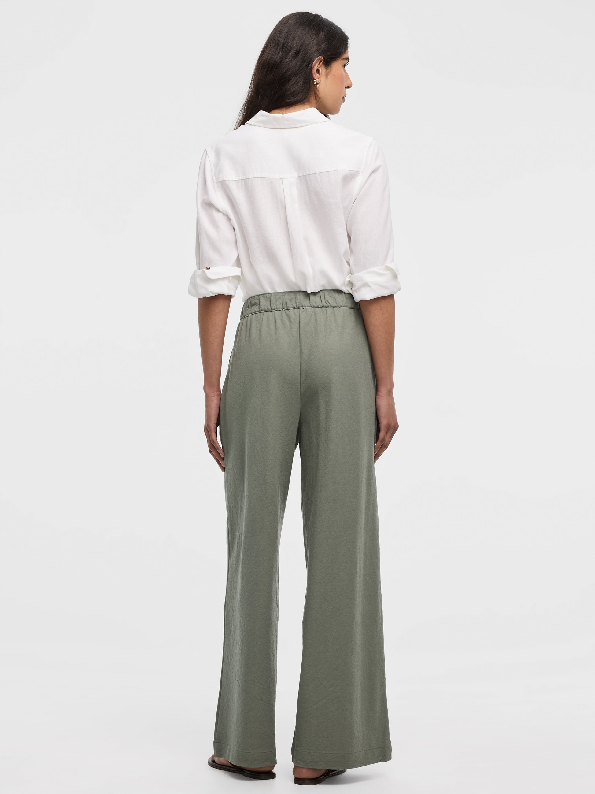 Wide-Leg High-Rise Pull-On Piqué Pant
