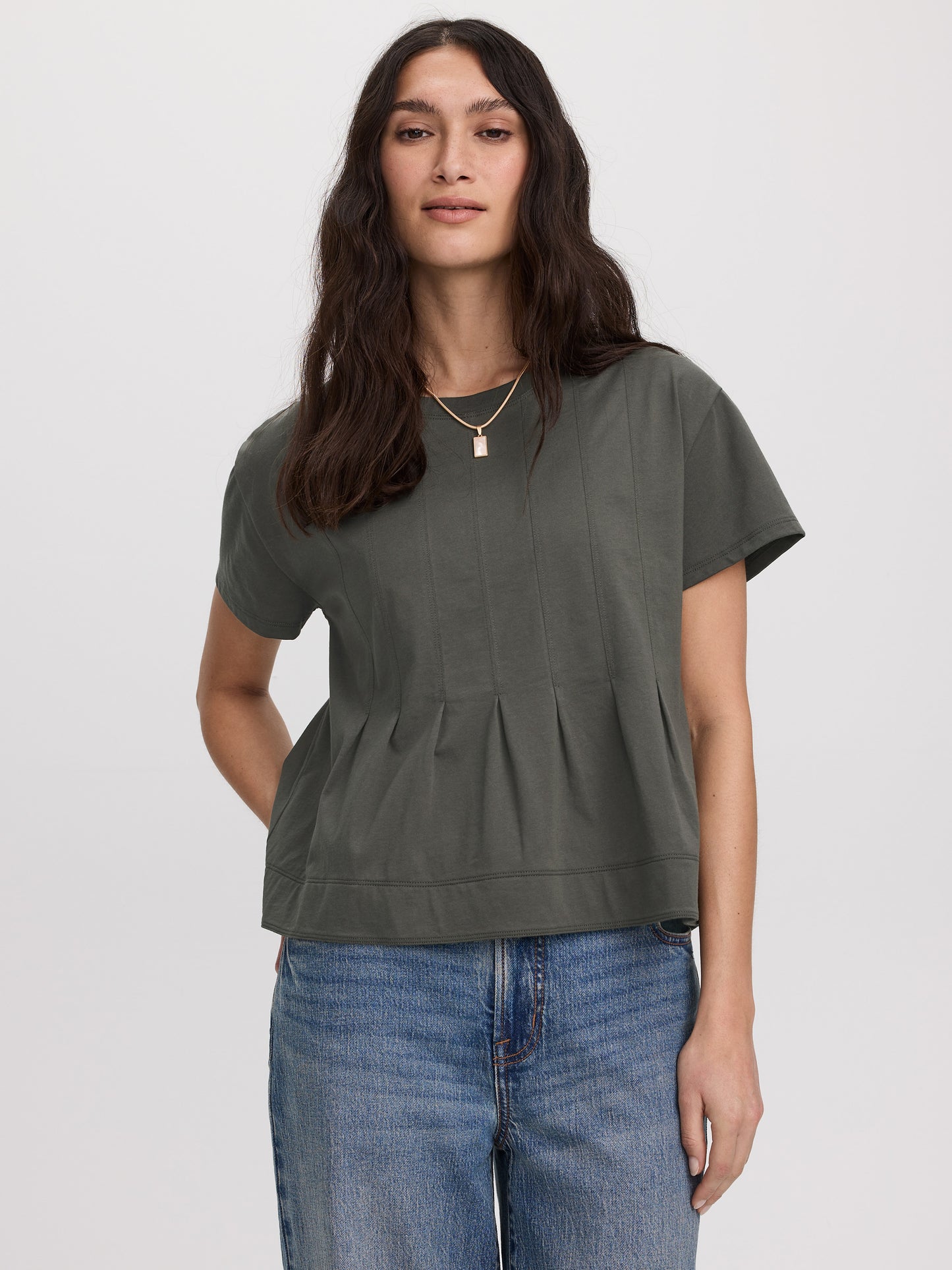 Short-Sleeve Crew-Neck Peplum Blouse