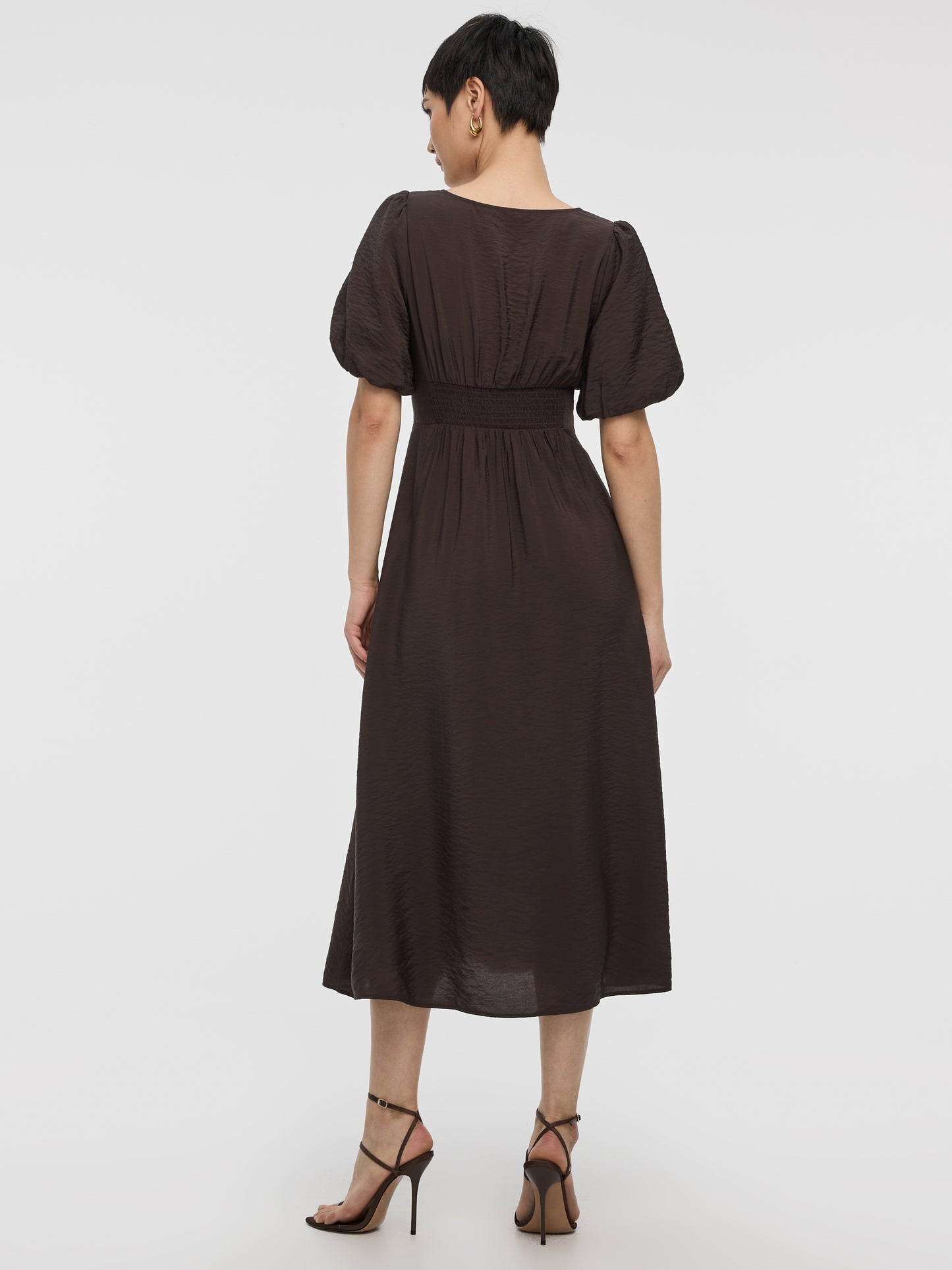 Elbow-Sleeve Maxi Dress with Cut-Out Detail