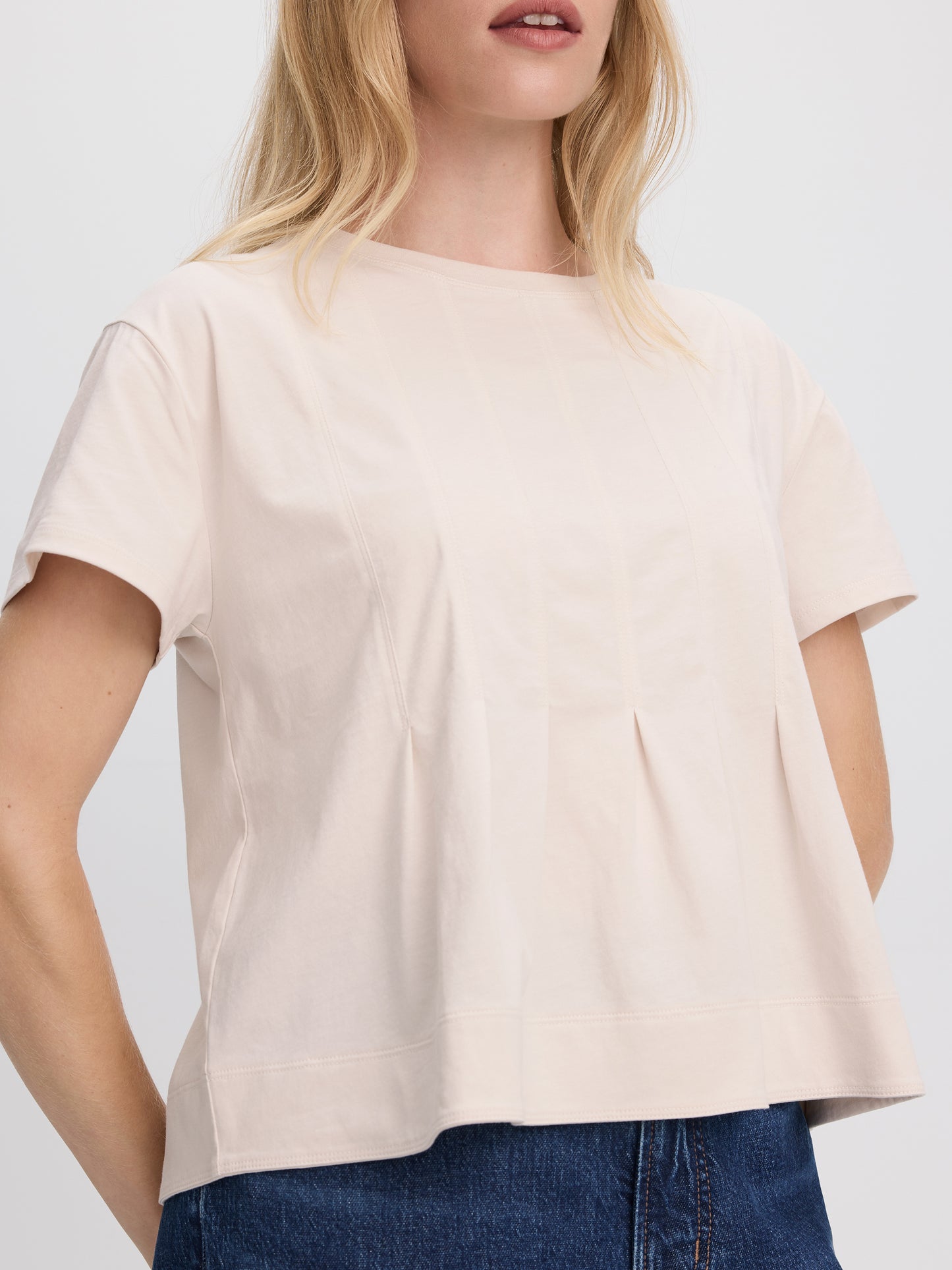 Short-Sleeve Crew-Neck Peplum Blouse