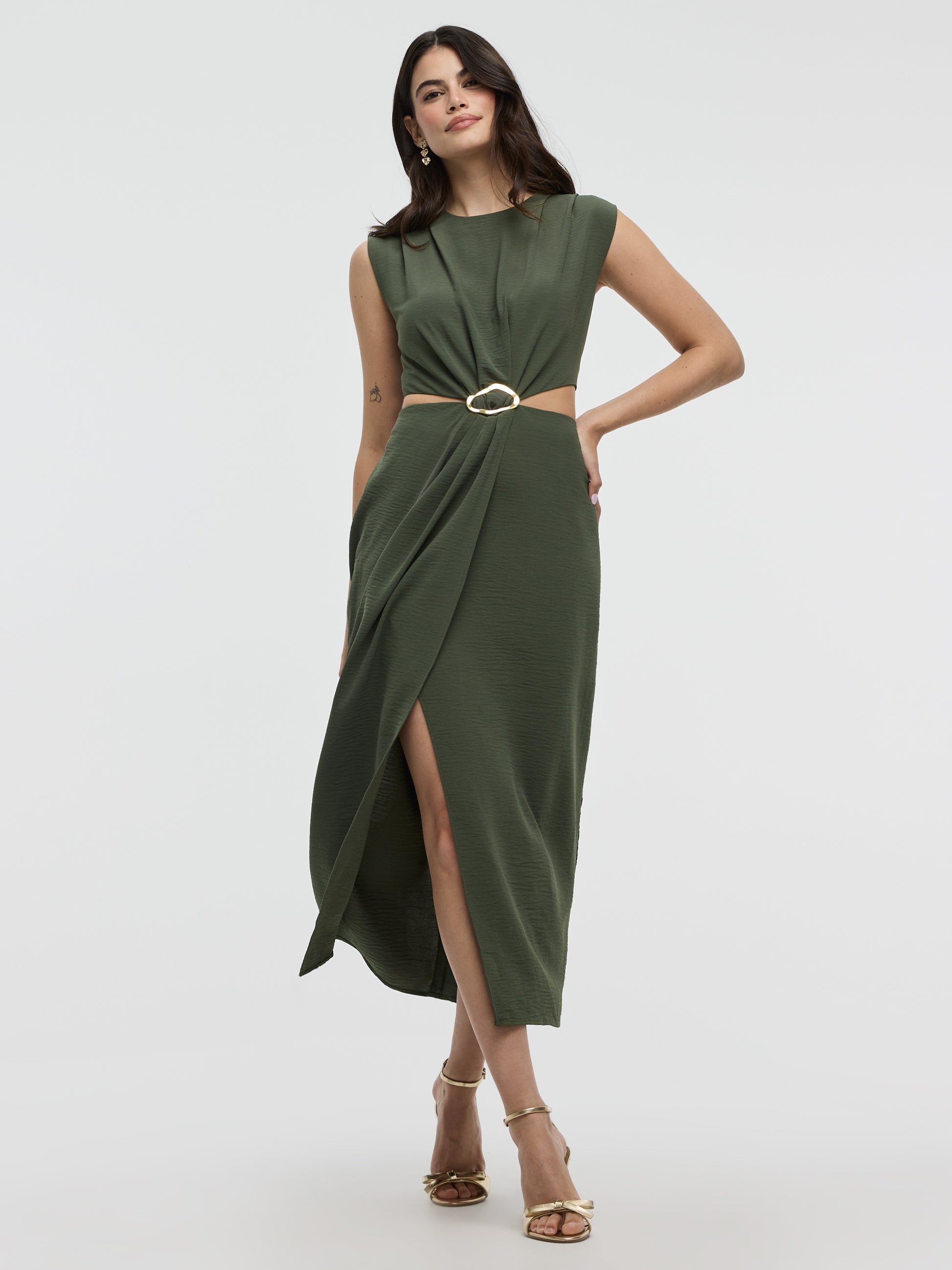 Sleeveless Fitted Maxi Dress with Cut-Out Details