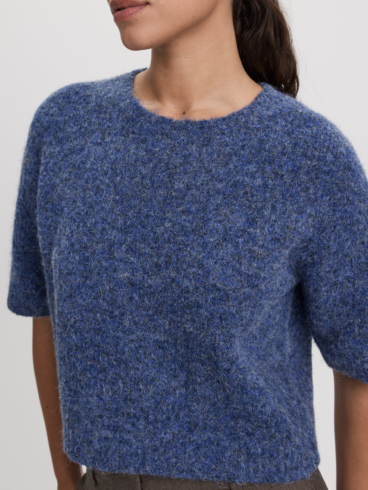 Short-Sleeve Crew-Neck Wool-Blend Sweater