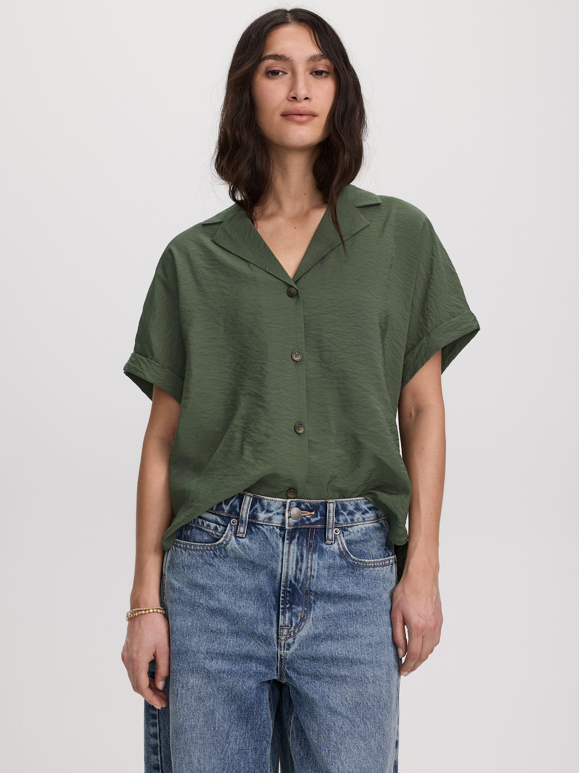 Short-Sleeve Shirt with Notch Collar