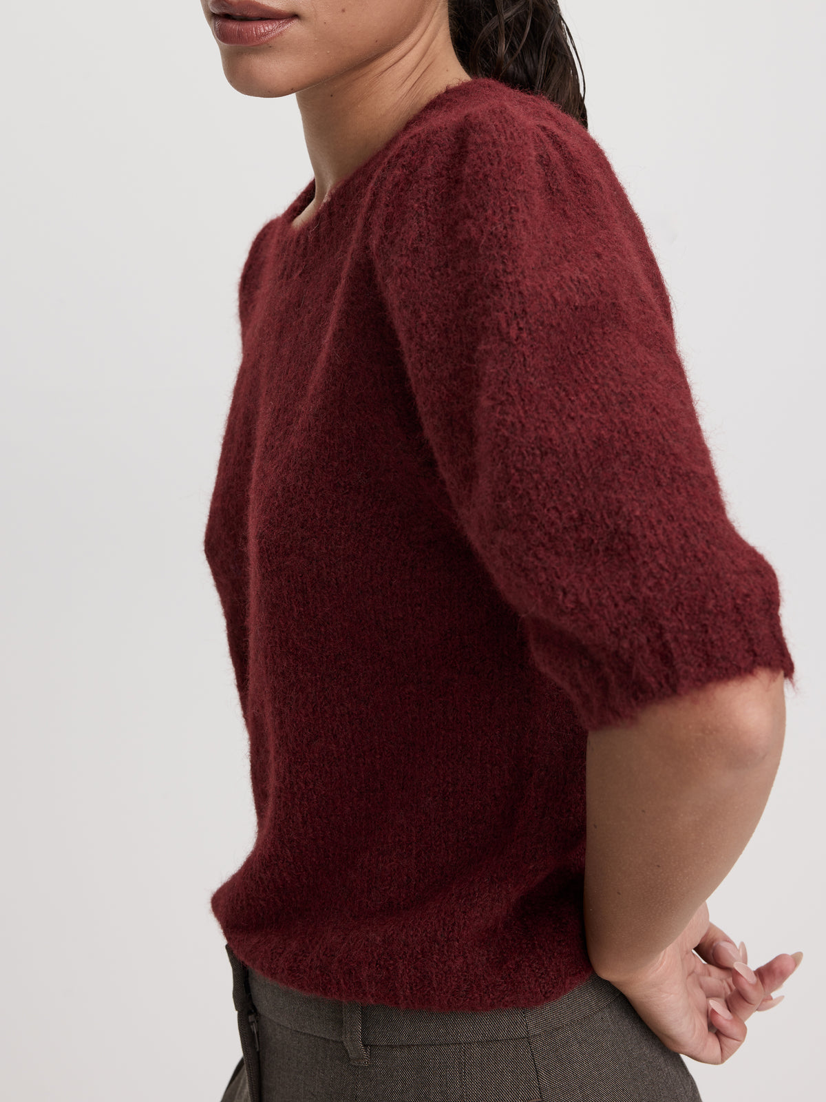 Elbow-Sleeve Crew-Neck Sweater