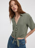 Short-Sleeve V-Neck Blouse with Self-Tie Closure