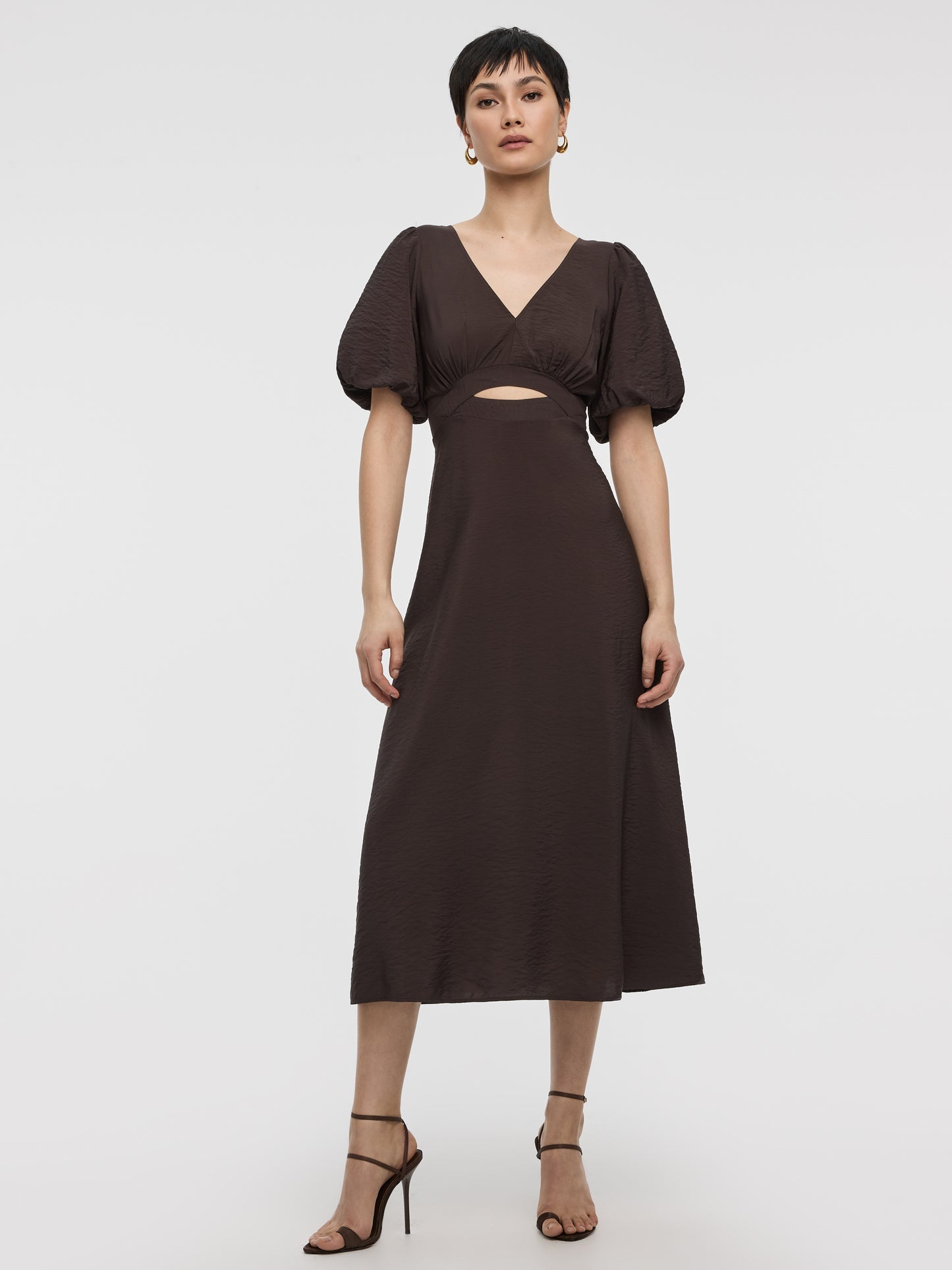 Elbow-Sleeve Maxi Dress with Cut-Out Detail