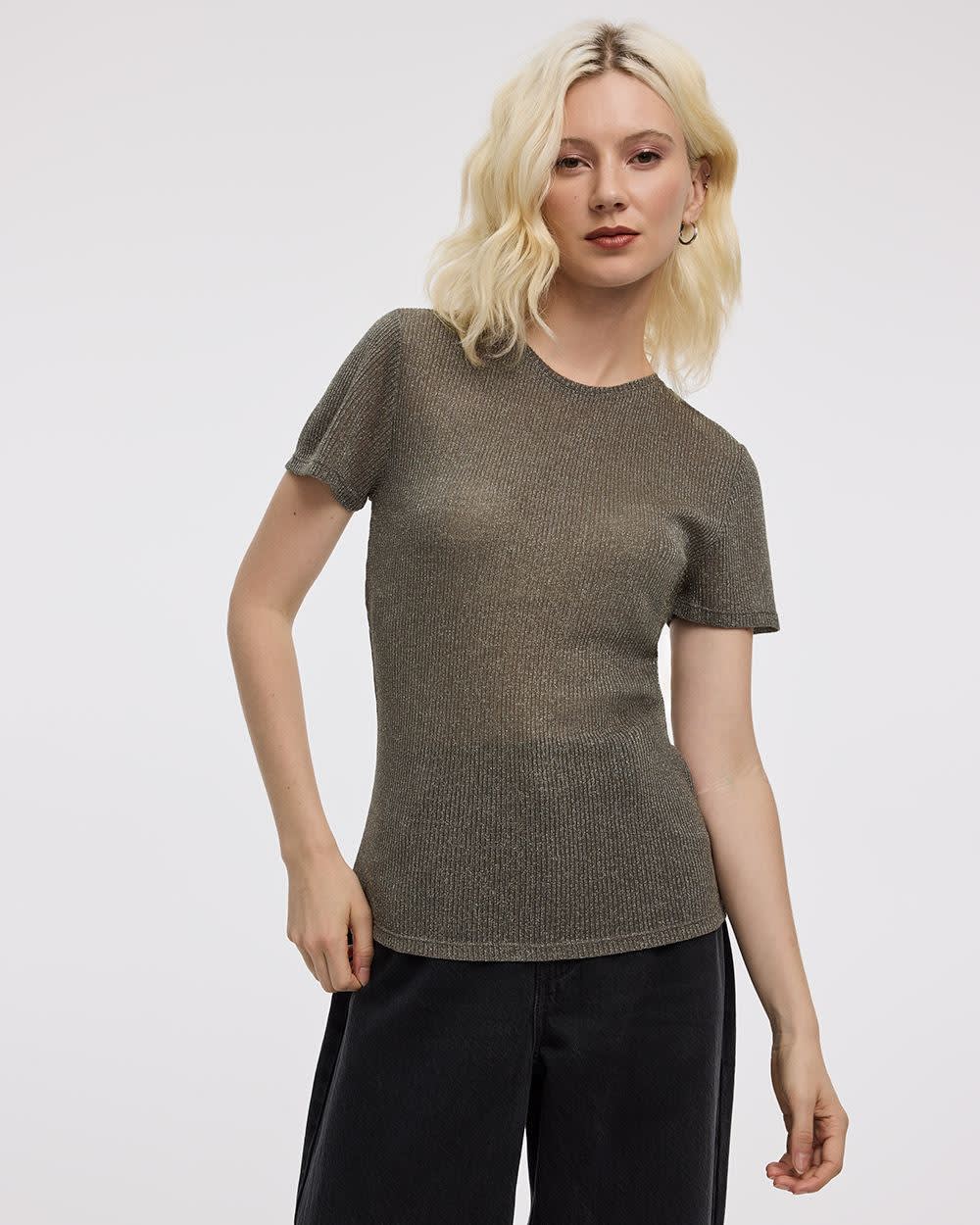 Short-Sleeve Crew-Neck Shimmery Tee
