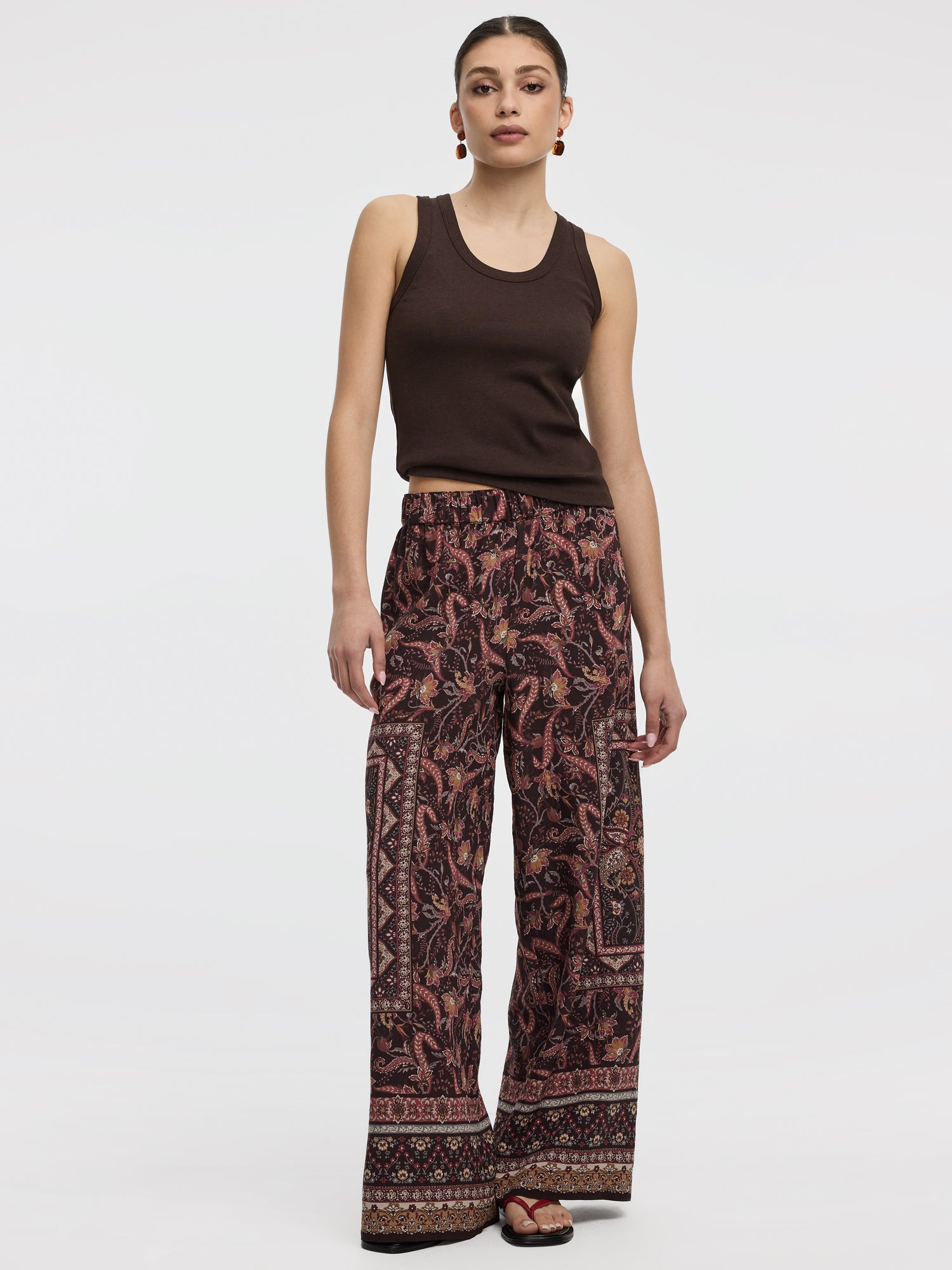 Wide-Leg High-Rise Pull-On Pant
