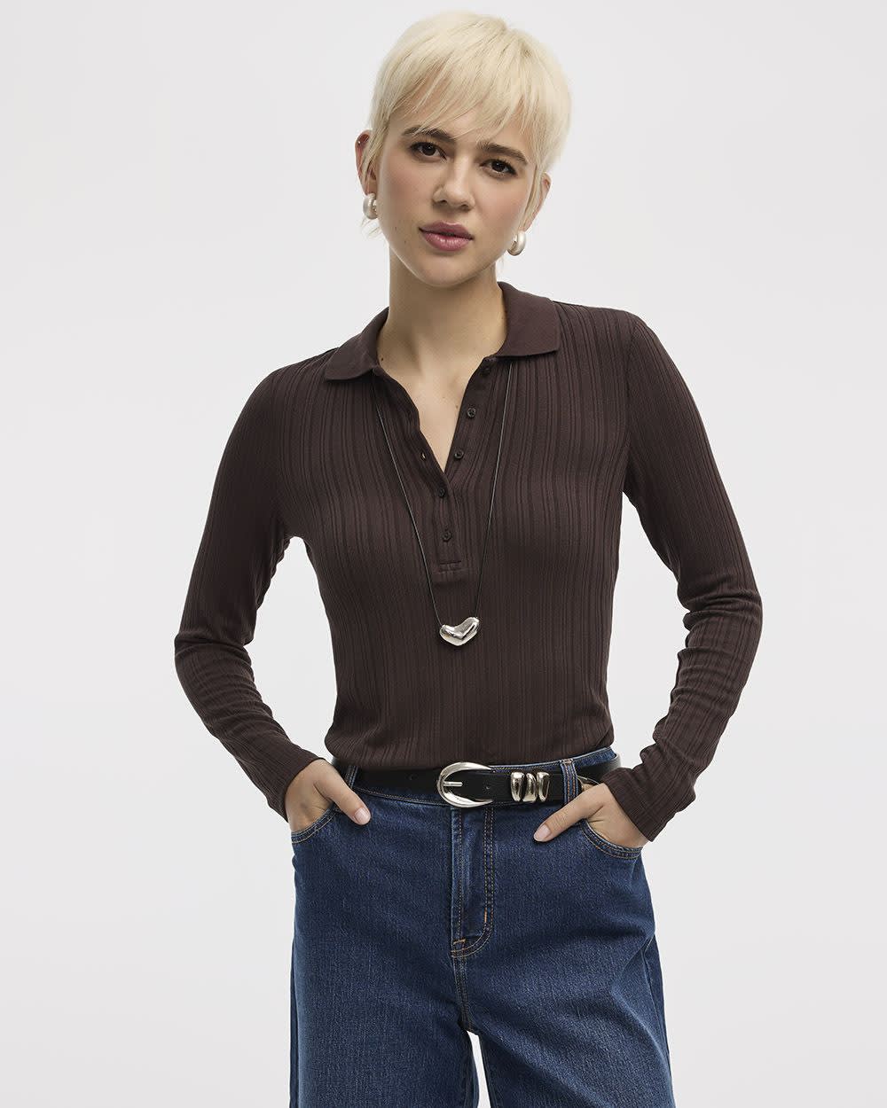 Long-Sleeve Polo Top