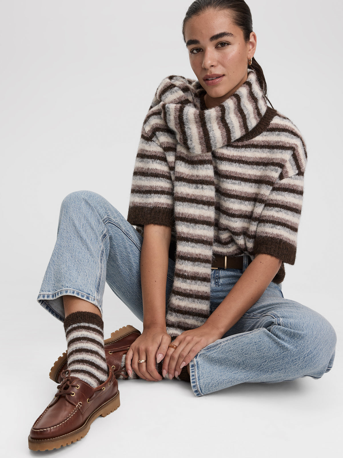 Short-Sleeve Crew-Neck Wool-Blend Sweater