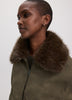 Faux Suede Bomber Jacket with Faux Leather Collar