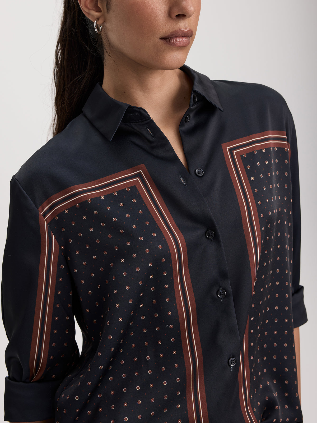 Long-Sleeve Loose Satin Blouse