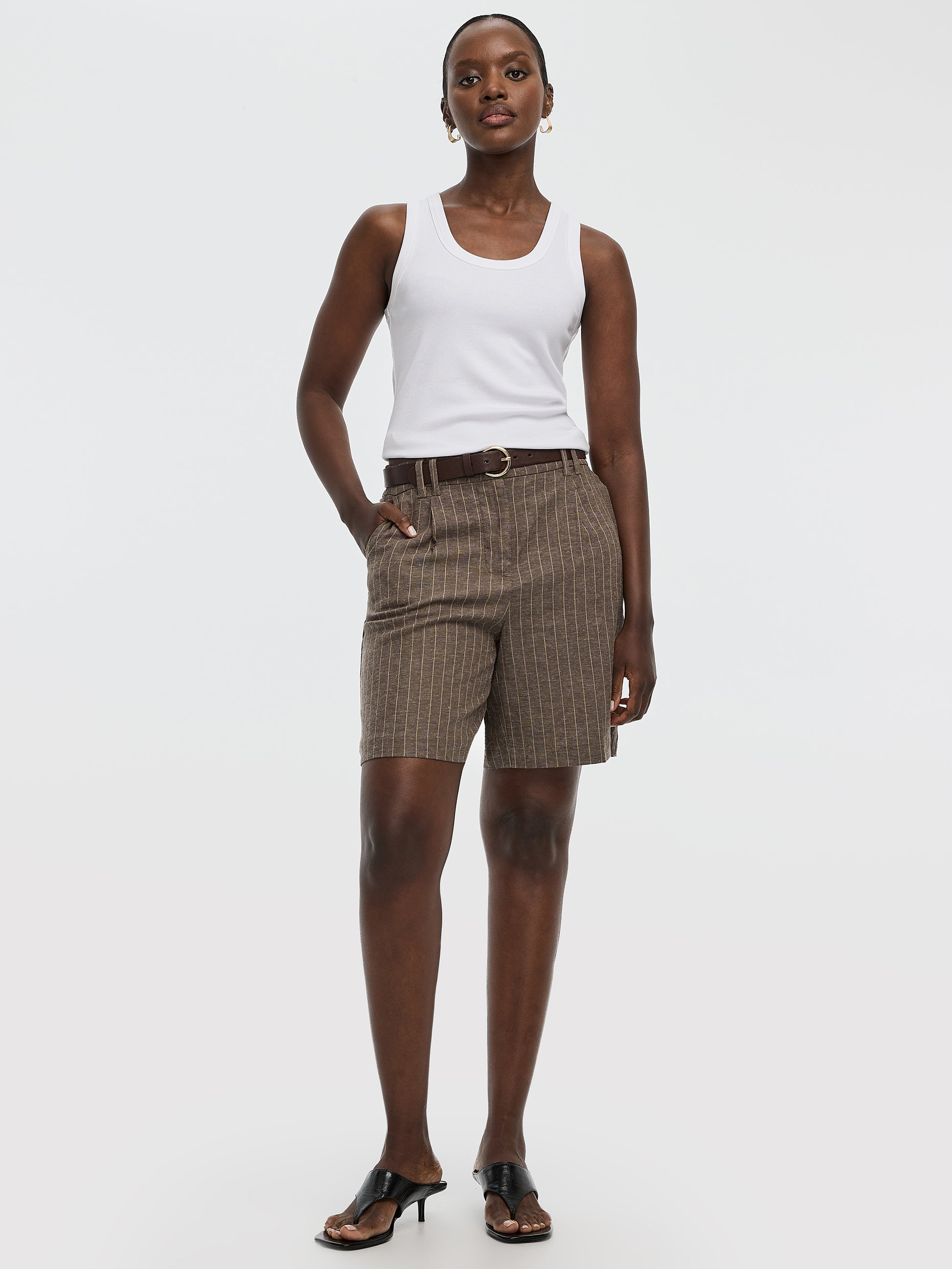 Striped Linen-Blend High-Rise Bermuda