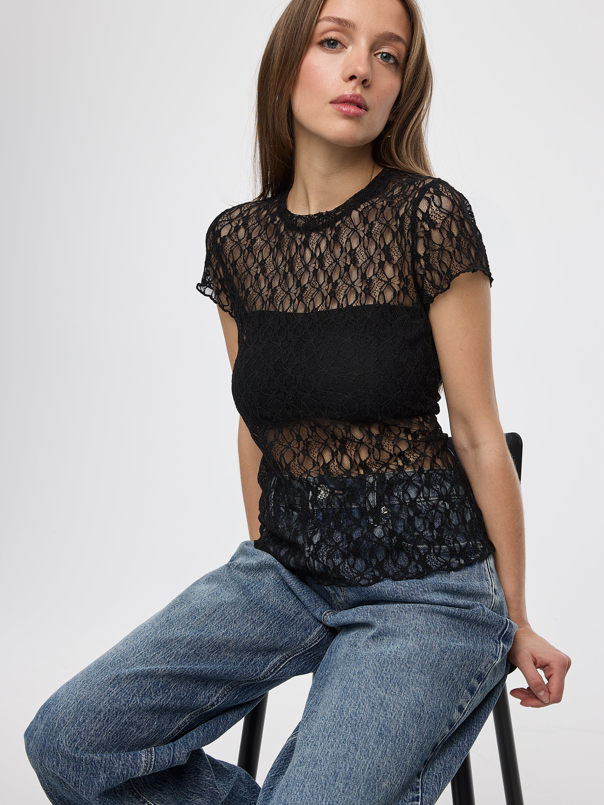 Women's Fitted Short-Sleeve Lace Top – Hyba by Reitmans