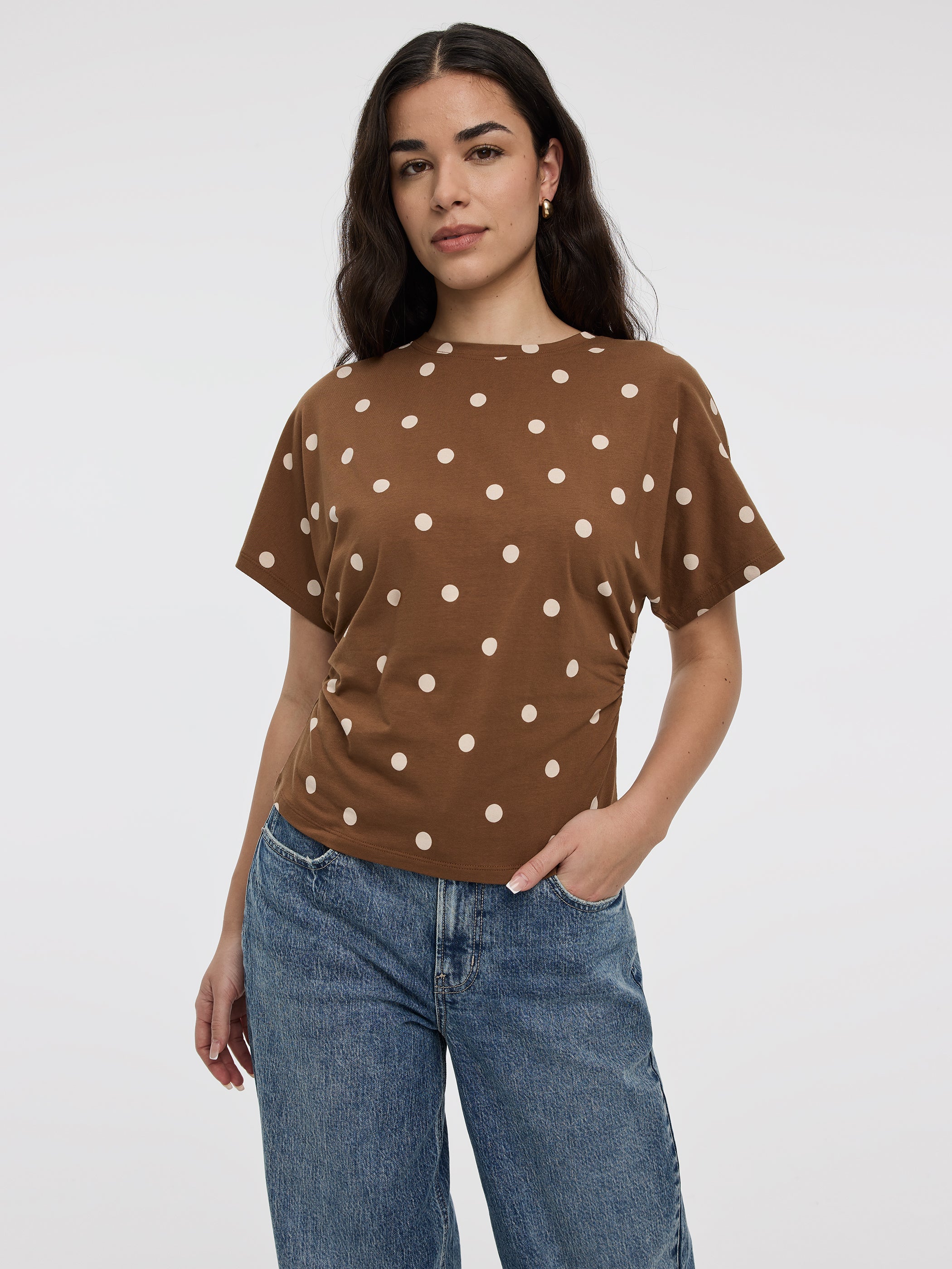 Short-Sleeve Crew-Neck Tee with Shirred Sides