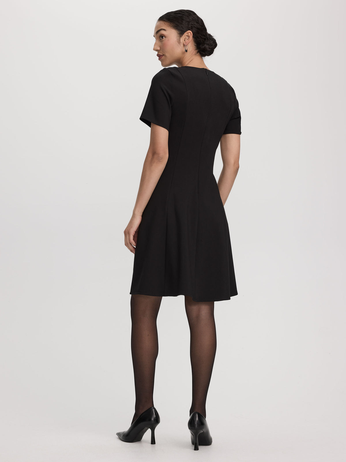 Short-Sleeve Crew-Neck Fit-and-Flare Dress