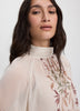 Long-Sleeve Mock-Neck Loose Blouse