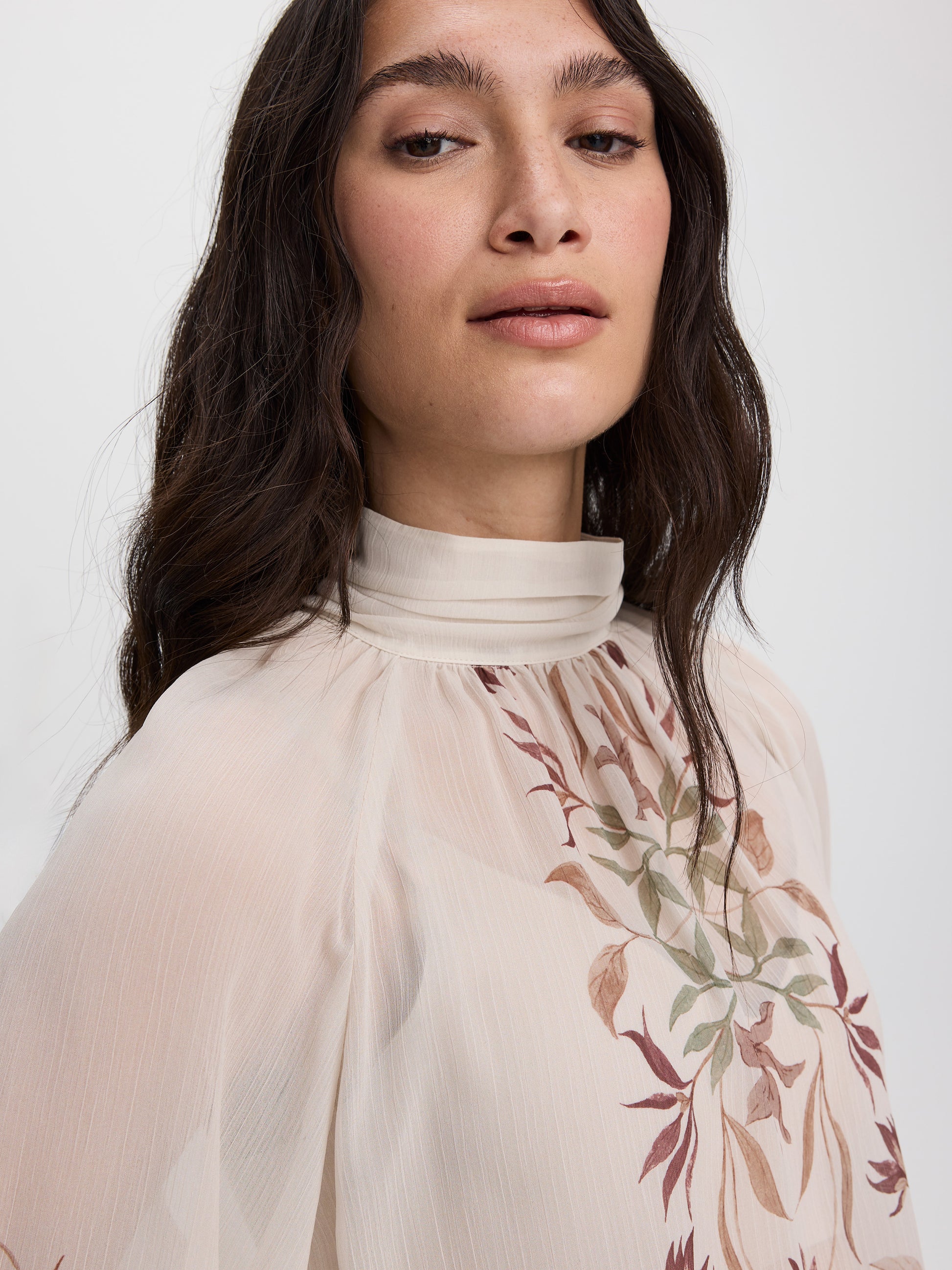 Long-Sleeve Mock-Neck Loose Blouse