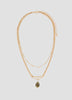 Triple-Chain Short Necklace with Stone Pendant