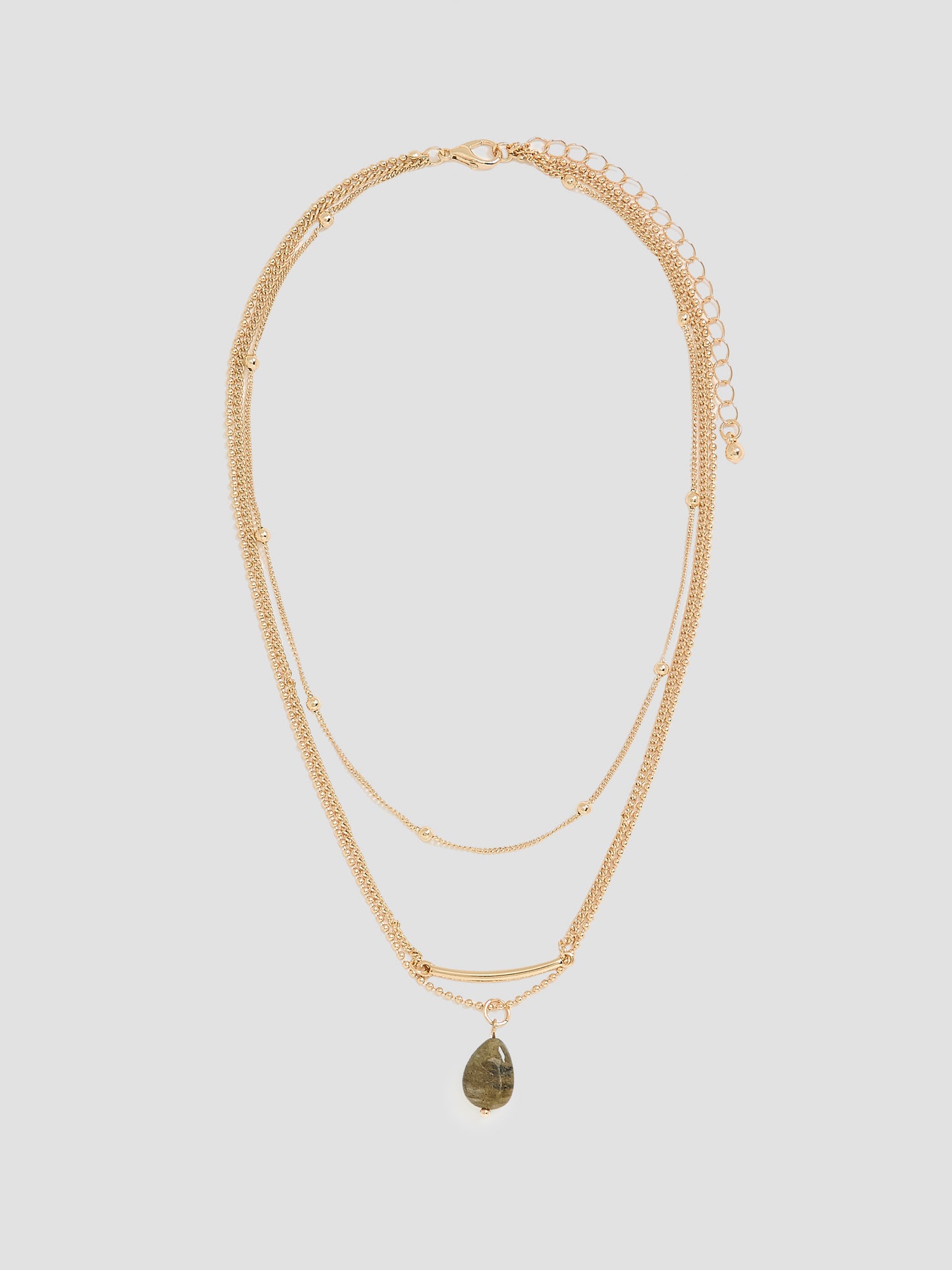 Triple-Chain Short Necklace with Stone Pendant