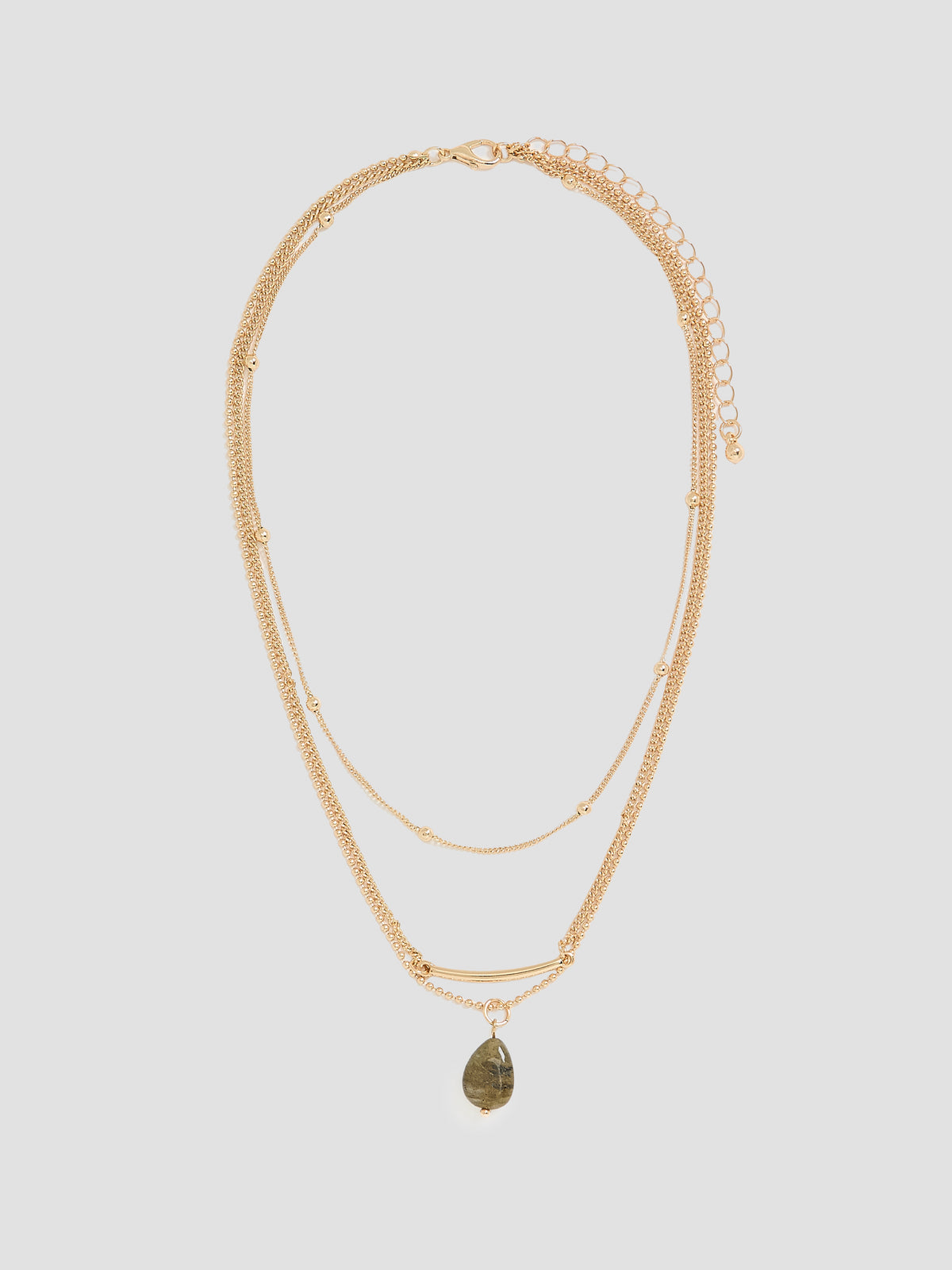 Triple-Chain Short Necklace with Stone Pendant