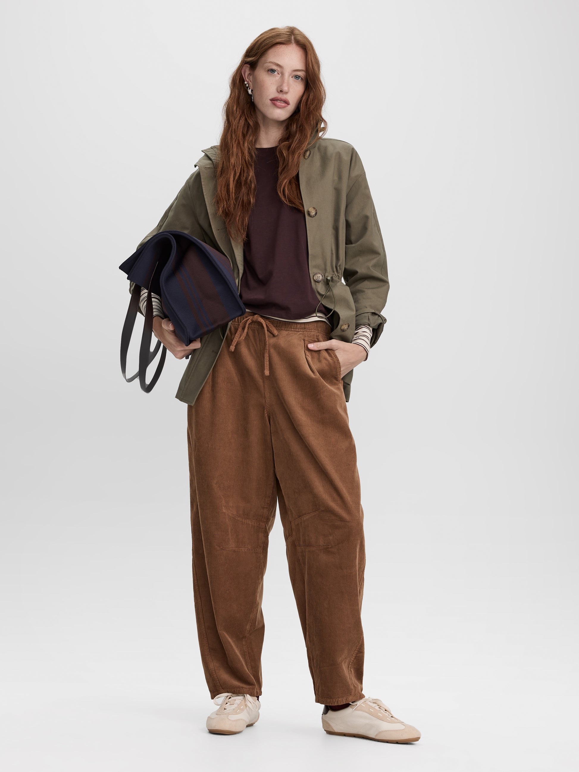 High-Rise Barrel Corduroy Pants