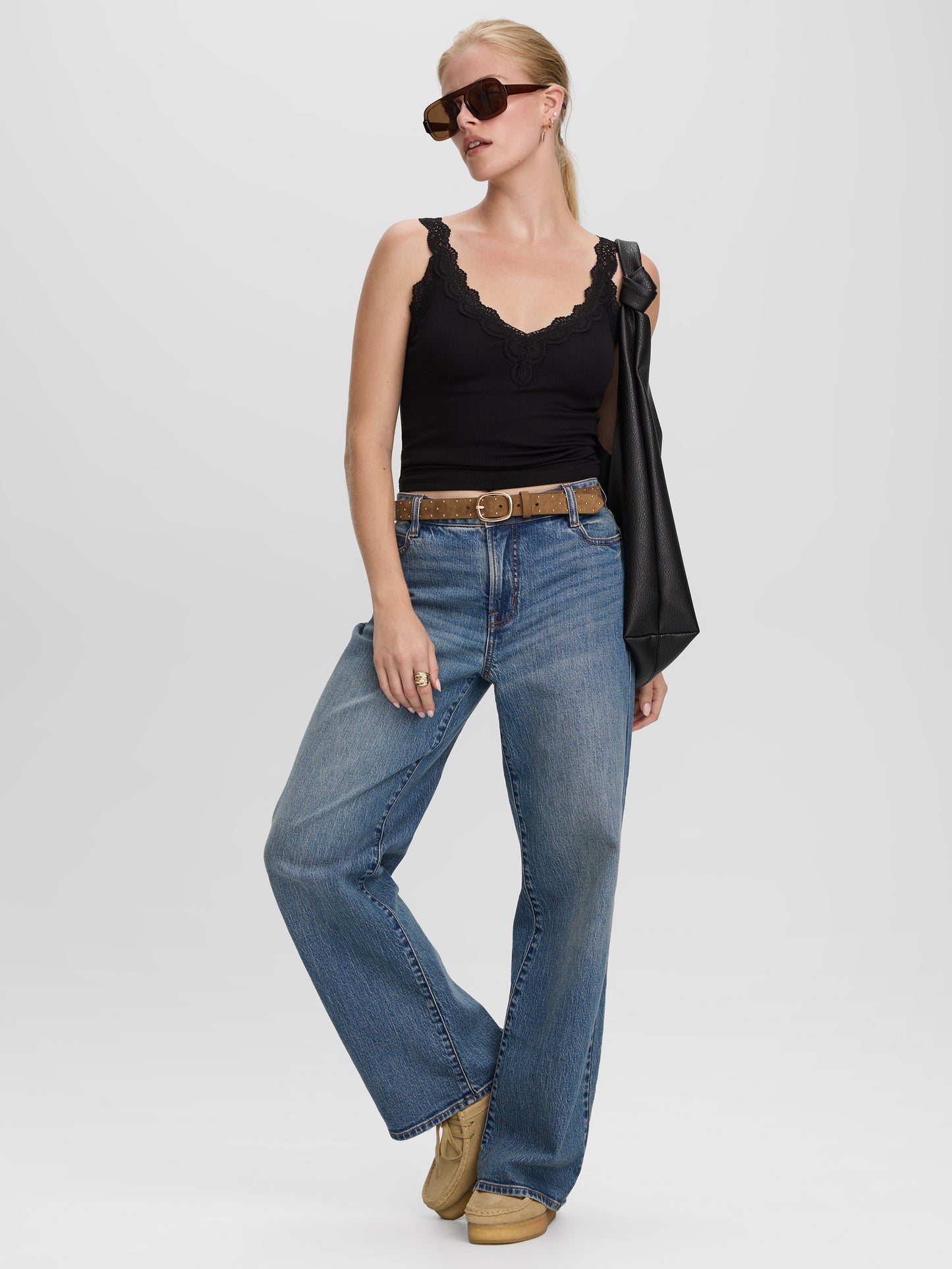 V-Neck Cami with Lace Trim