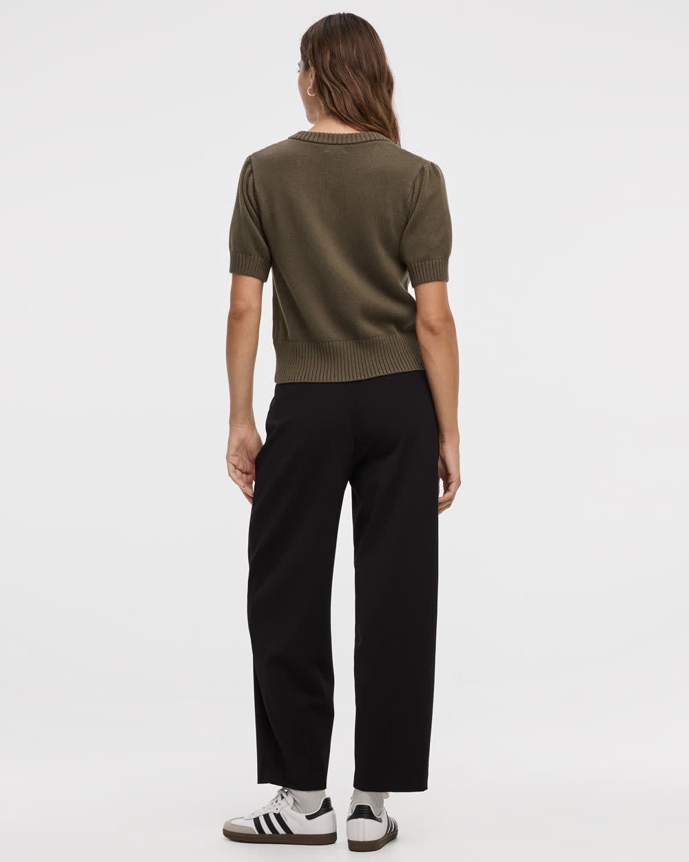 Short-Balloon-Sleeve Crew-Neck Cardigan