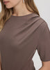 Short-Sleeve Shirred Top with Asymmetrical Hem