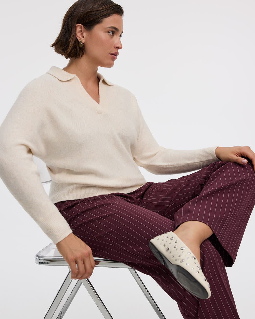 Long-Sleeve Sweater with Johnny Collar