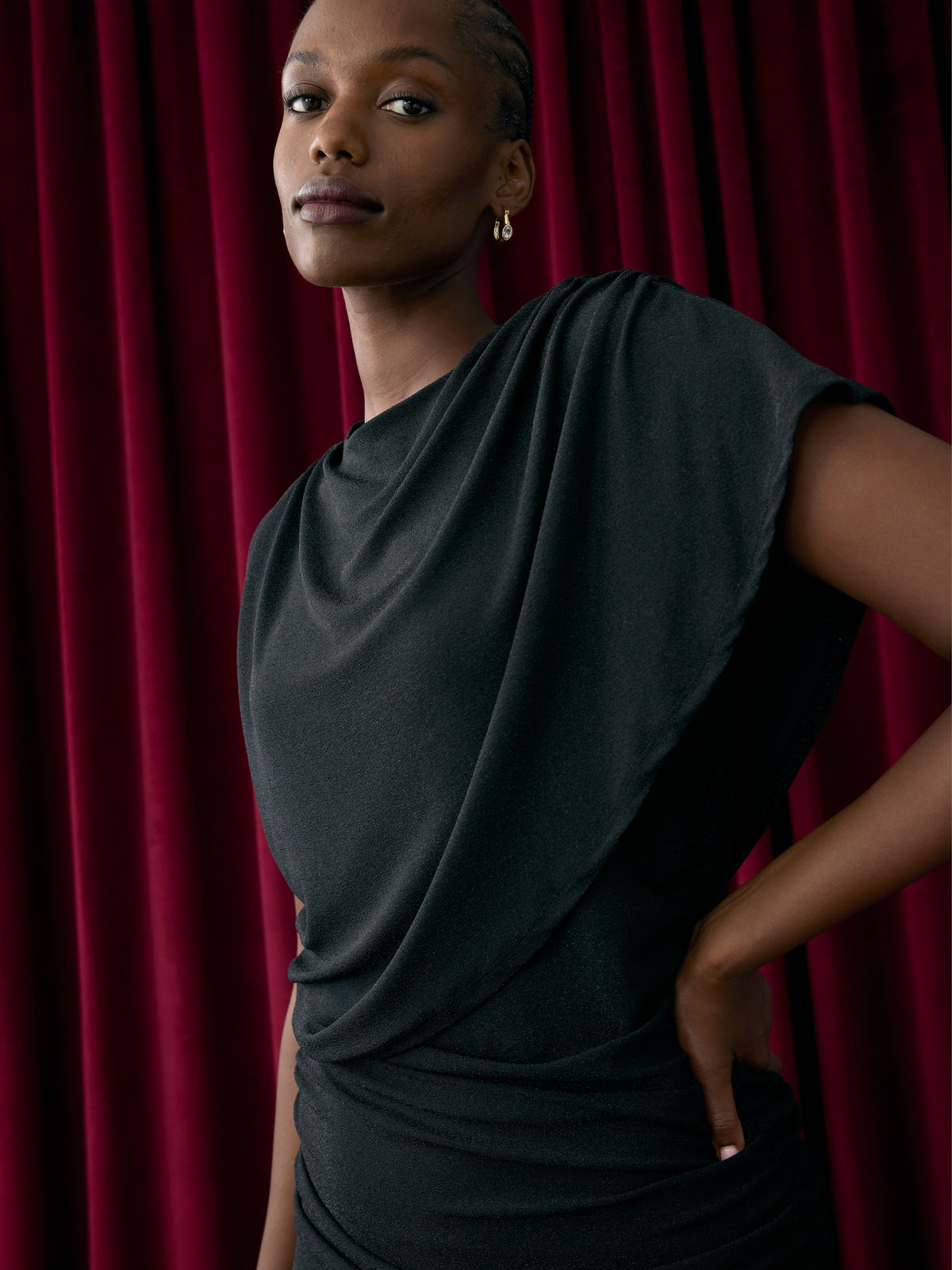 Sleeveless Mock-Neck Draped Bodycon Dress