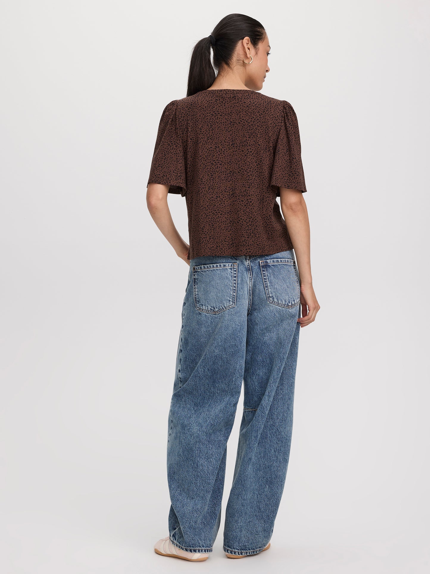 Crew-Neck Top with Short Flutter Sleeves