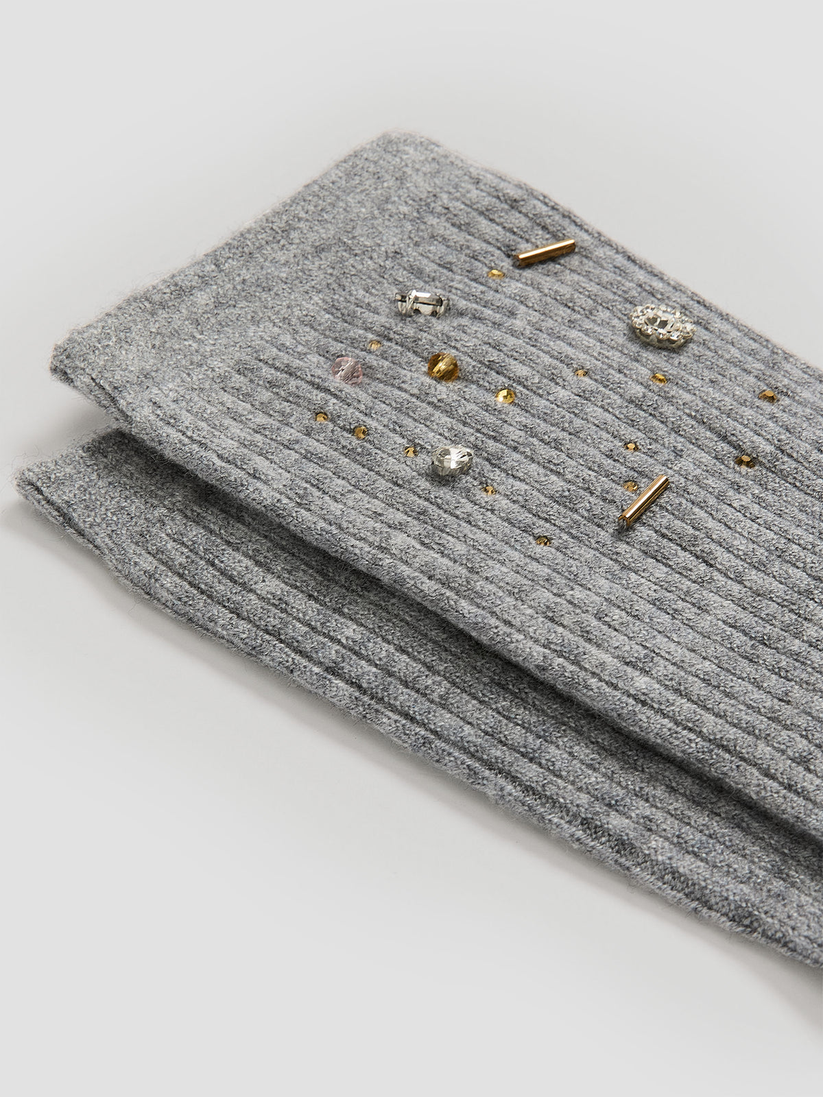 Warm Crew Socks with Beadings at Hem