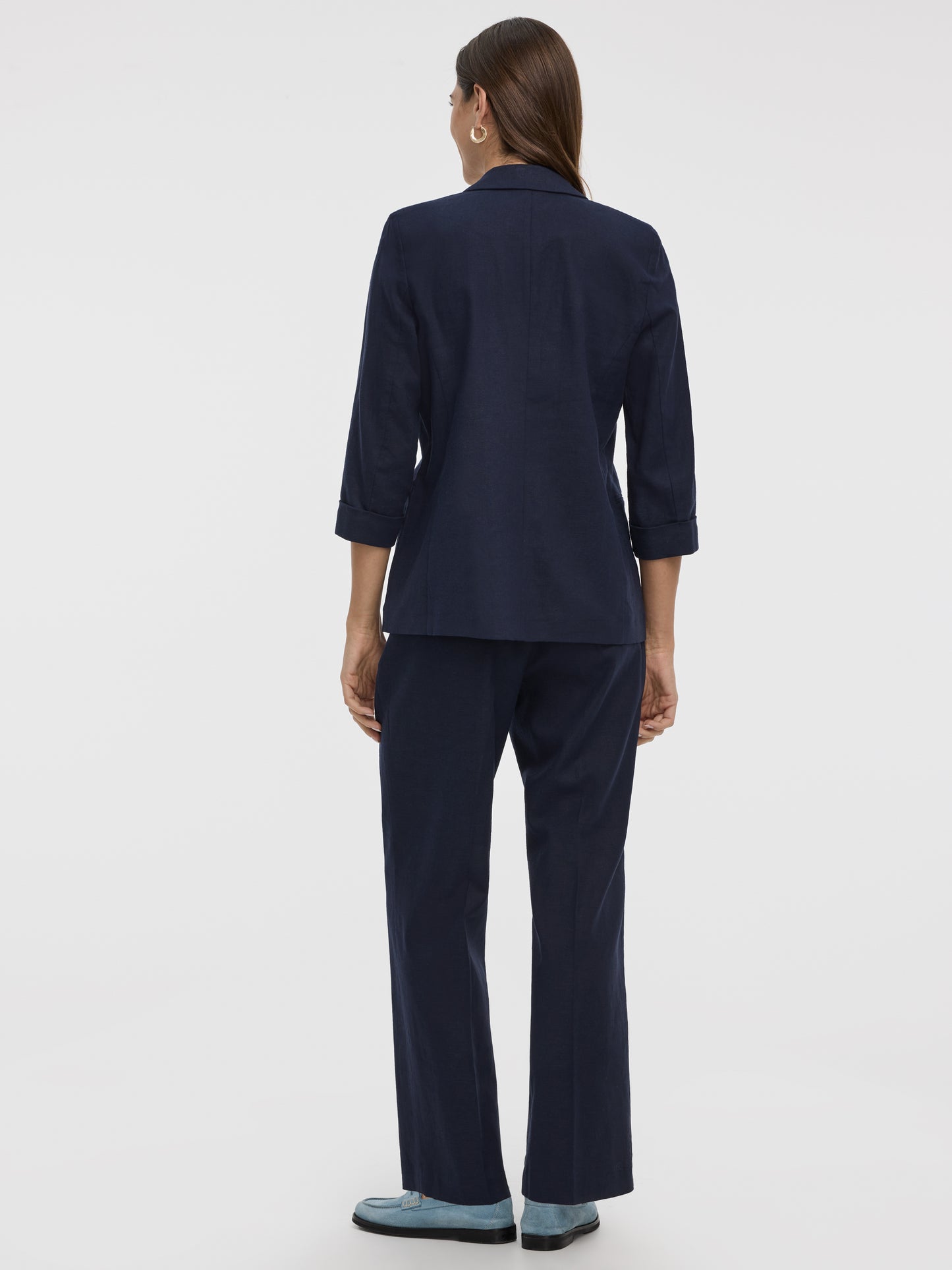 Open Linen Blazer with 3/4 Sleeves