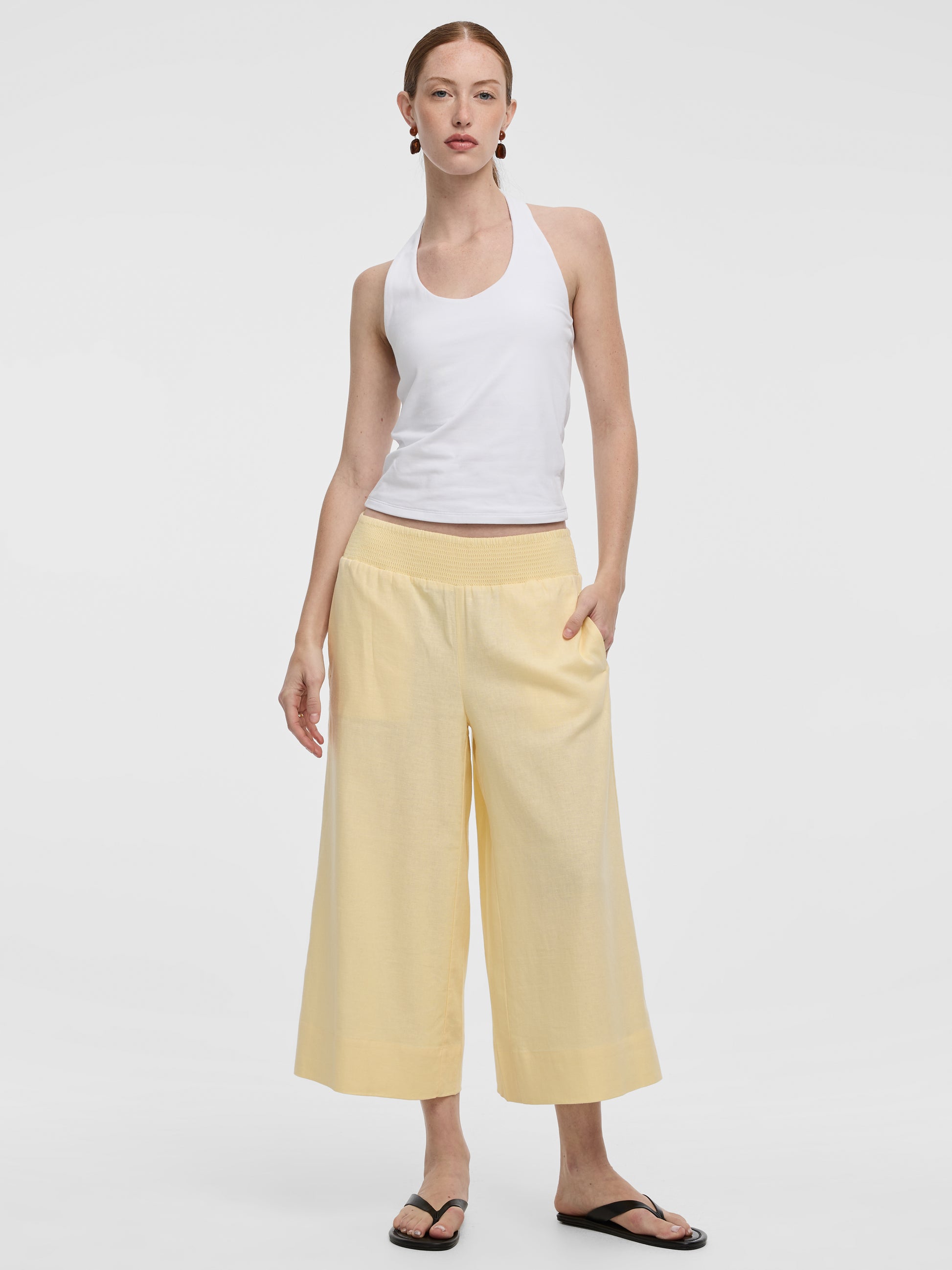 Cropped Wide-Leg Linen-Blend Pant