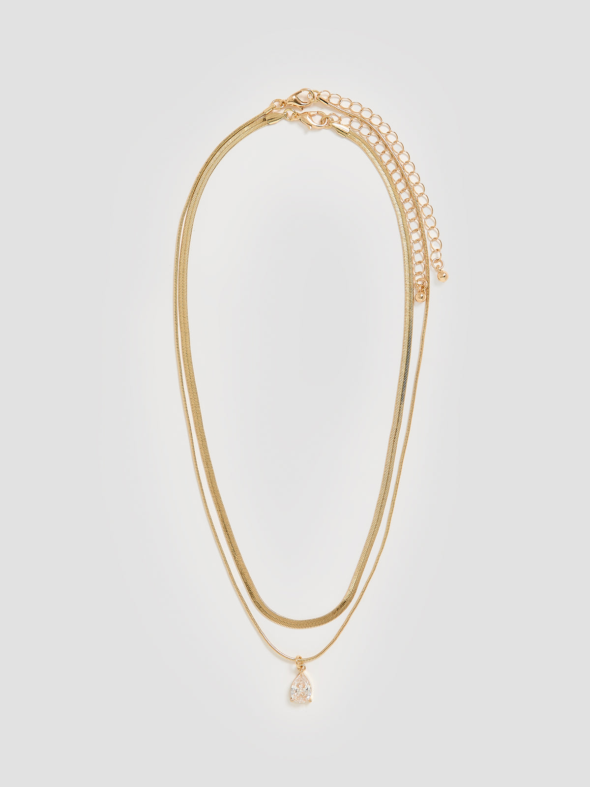 Short Double-Layer Necklace with Rhinestone Pendant