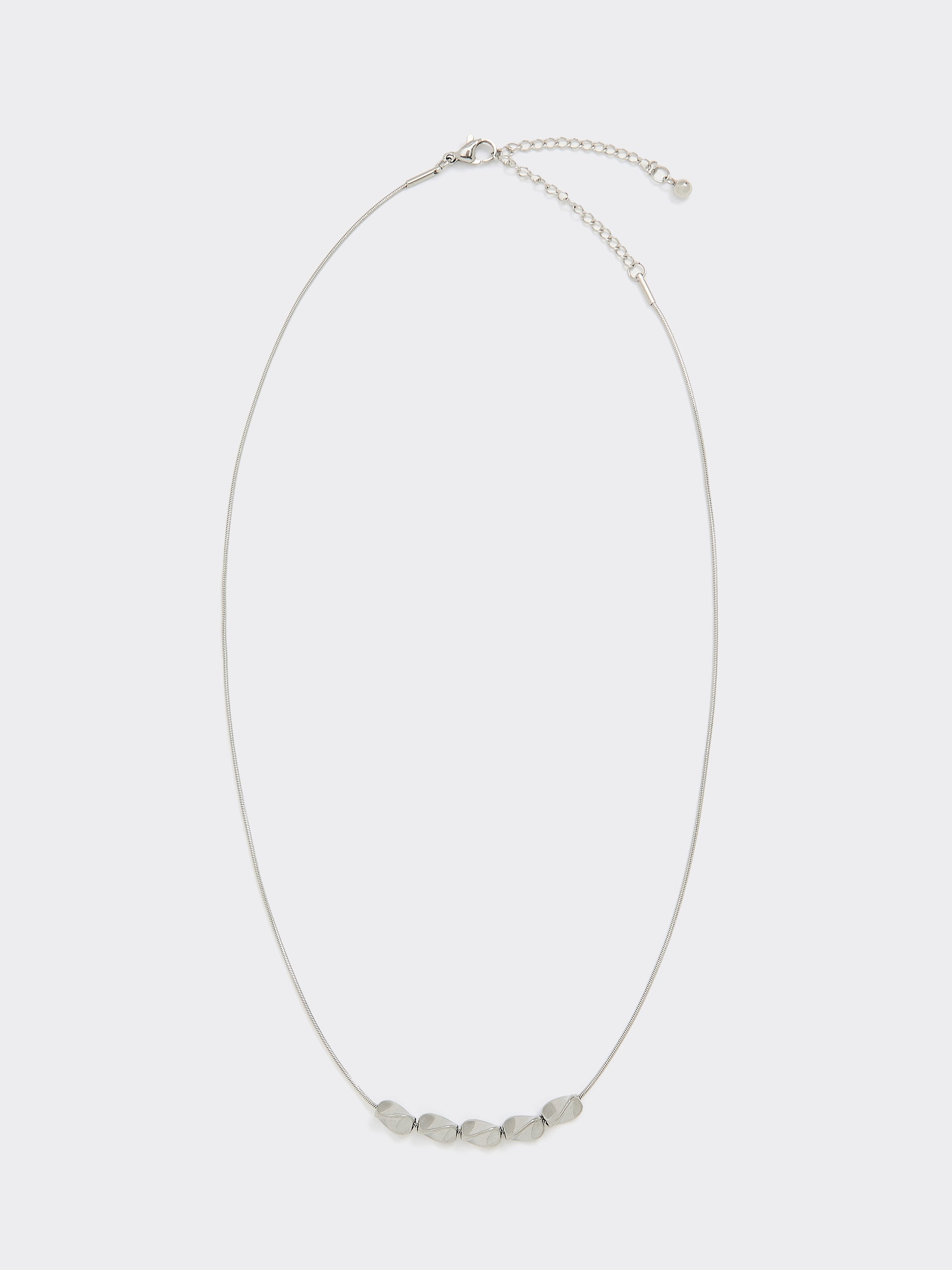 Stainless Steel Short Necklace with Twisted Beads