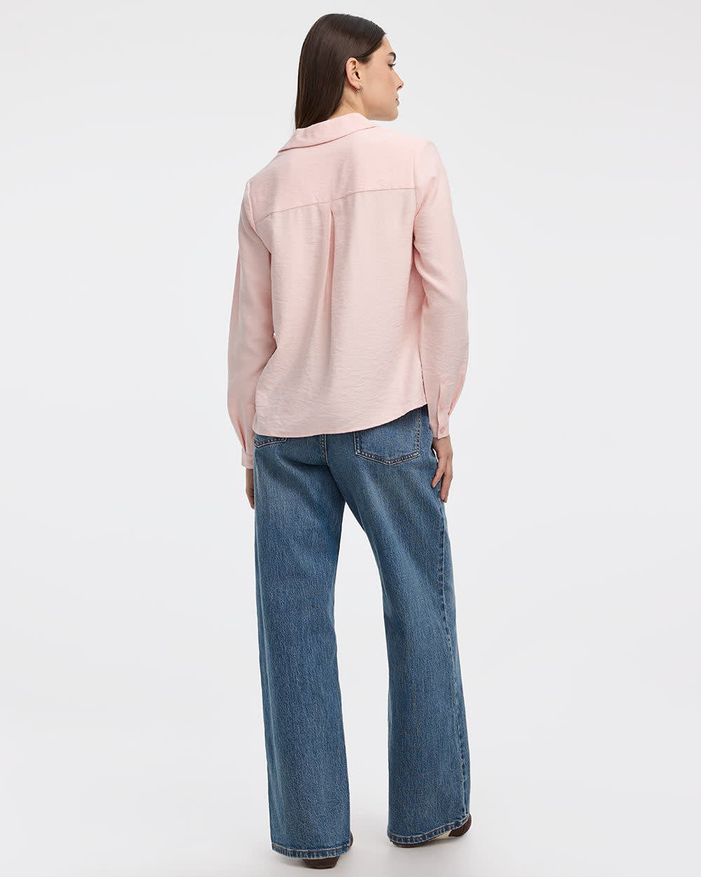 Long-Sleeve Split-Neck Blouse with Chest Pocket