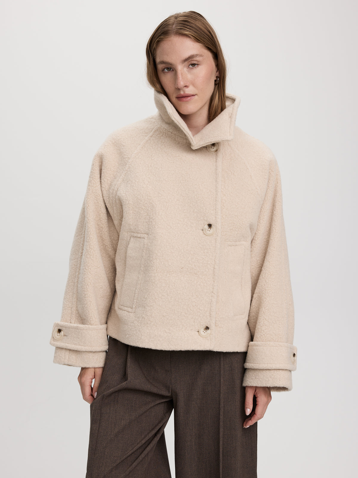 Mock-Neck Bouclé Coat