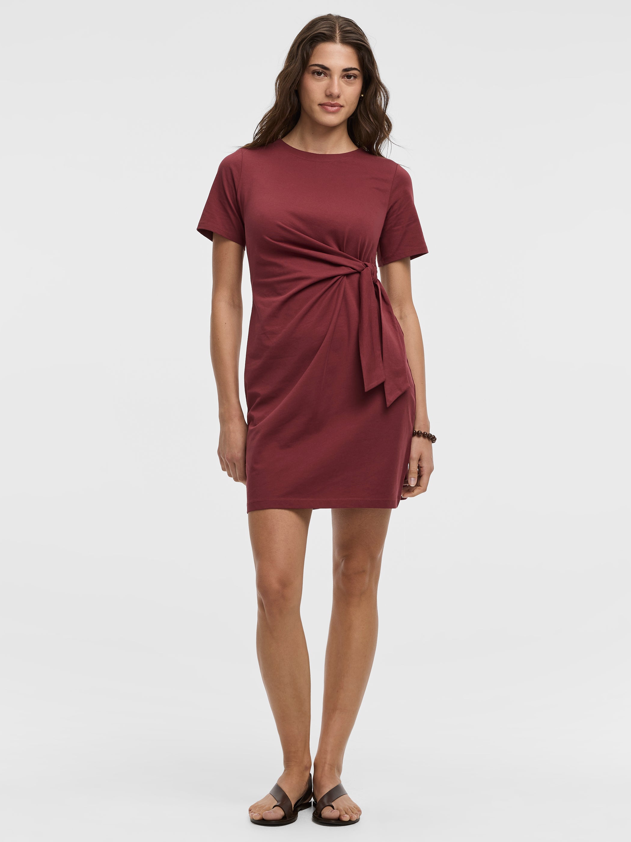 Short-Sleeve Fitted Dress with Knot Detail
