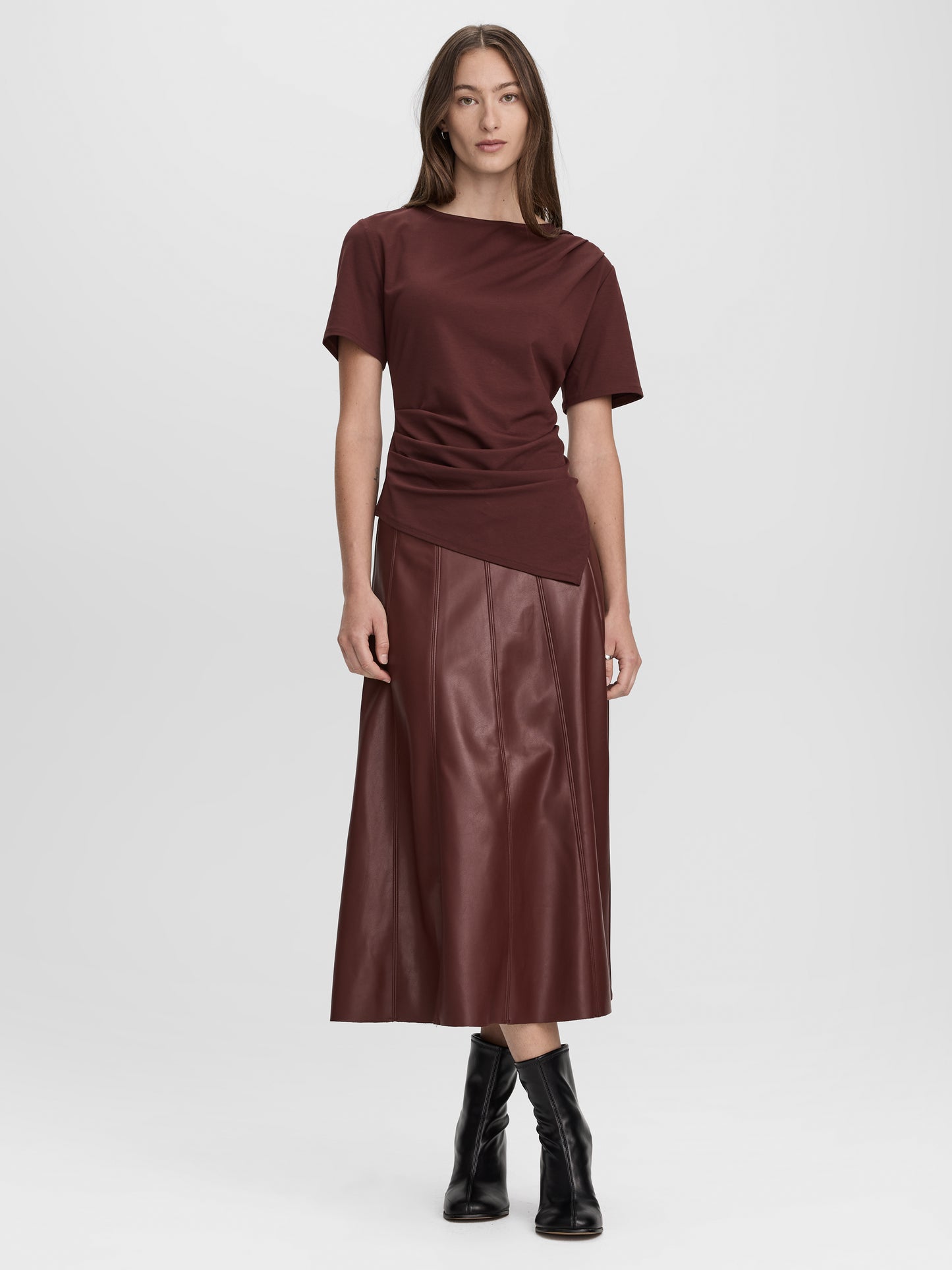 Faux Leather Midi Skirt