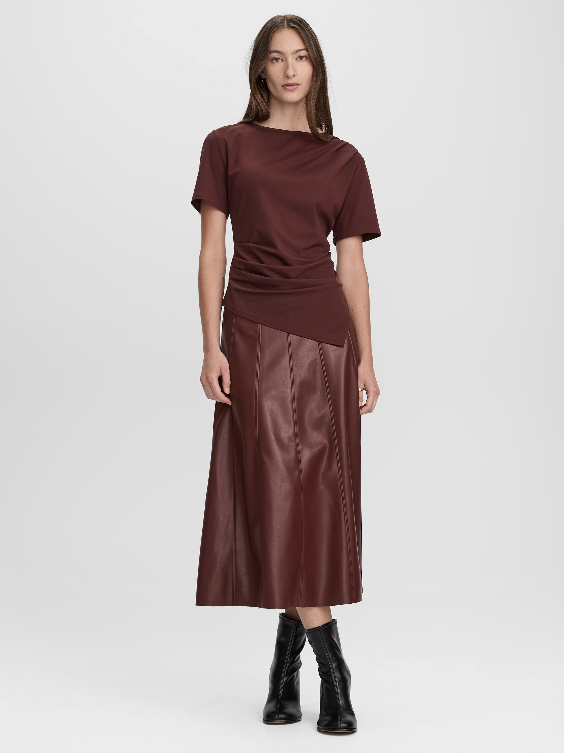 Faux Leather Midi Skirt