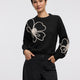 Long-Sleeve Crew-Neck Sweater with Soutache Flowers