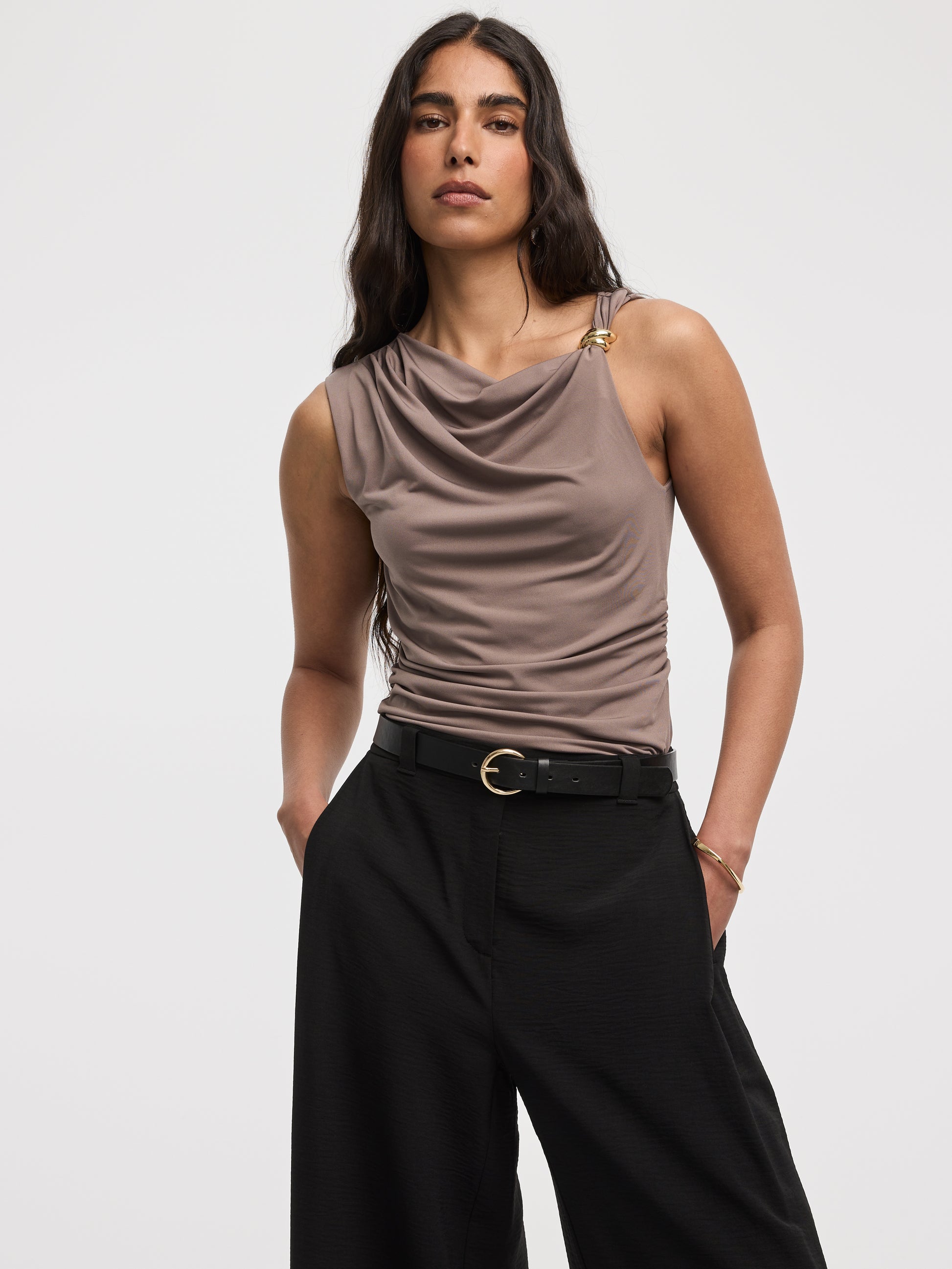 Sleeveless Top with Asymmetrical Neckline