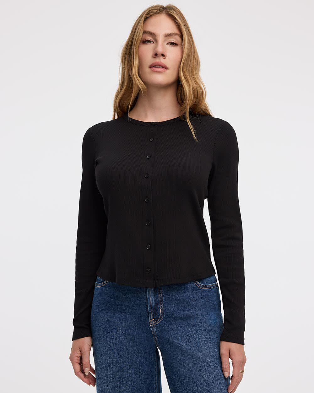 Long-Sleeve Crew-Neck Cardigan