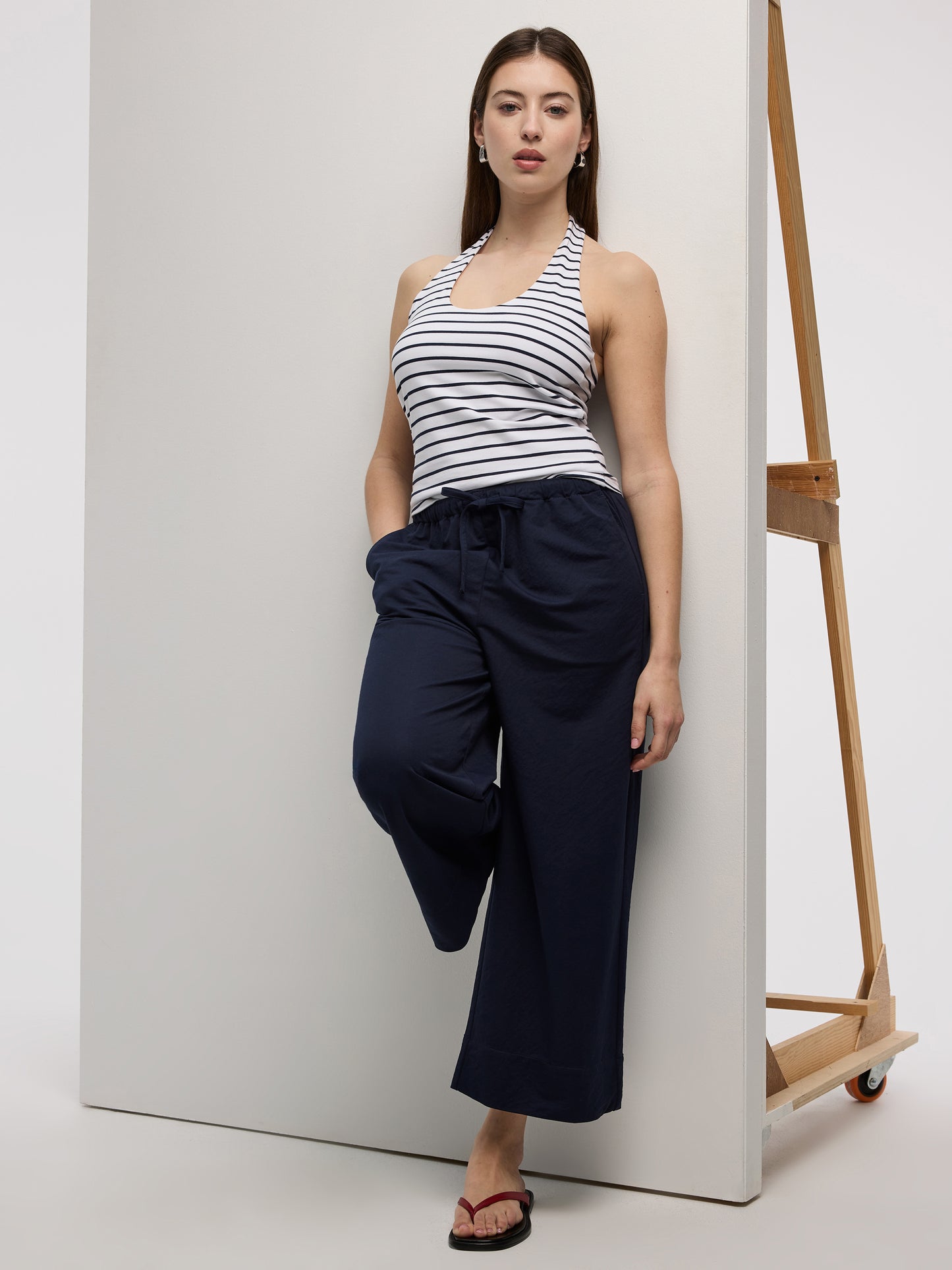 Wide-Leg Cropped Piqué Pant