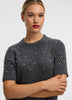 Short-Sleeve Mini Sweater Dress with Rhinestones